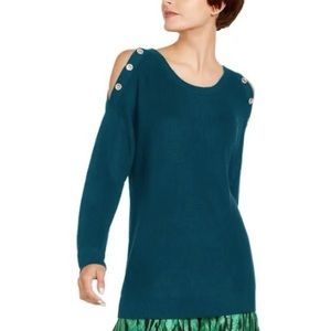 INC International Concepts Grommet Cold-Shoulder Sweater Emerald Size Large NWT